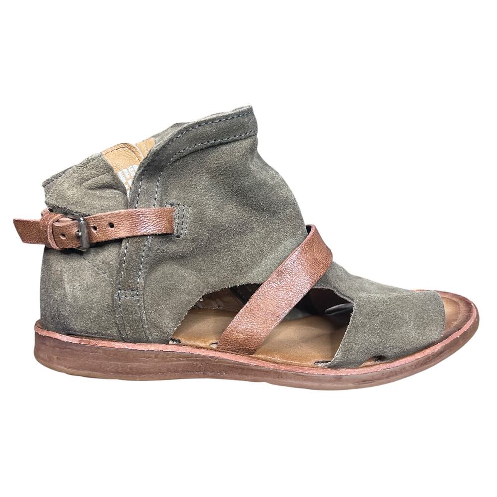 Miz Mooz Kimmy Olive Green Suede Strappy Ankle Sandals Size 37 US 6.5–7